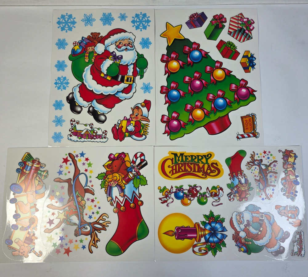 Vintage Super Signs Christmas Window Cling Kit Santa Tree Holiday Decorations